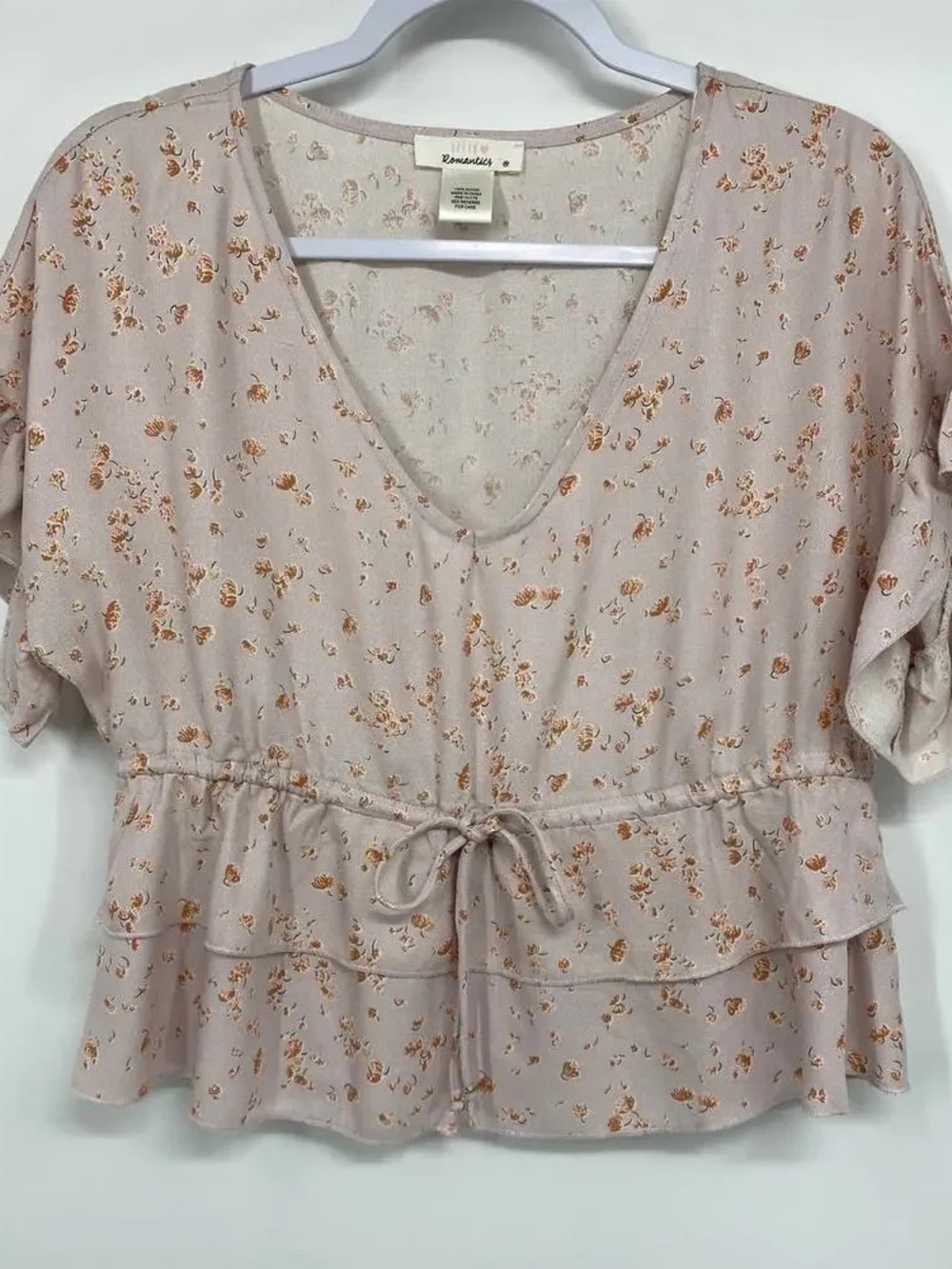 Xhilaration Blush Floral Drawstring Peplum Top
